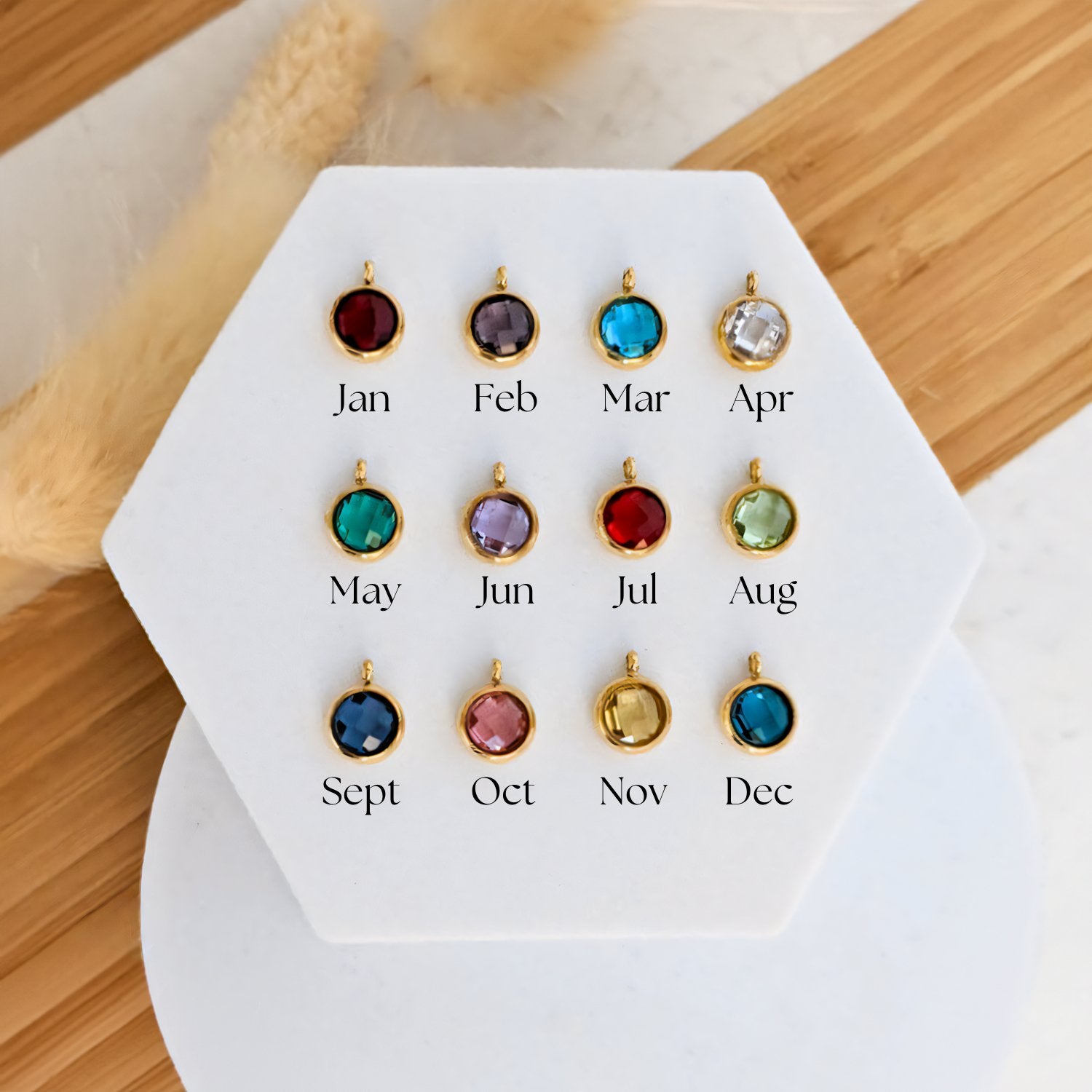 Personalized Name & Birthstone Charm Bangle Bracelet - Veinci