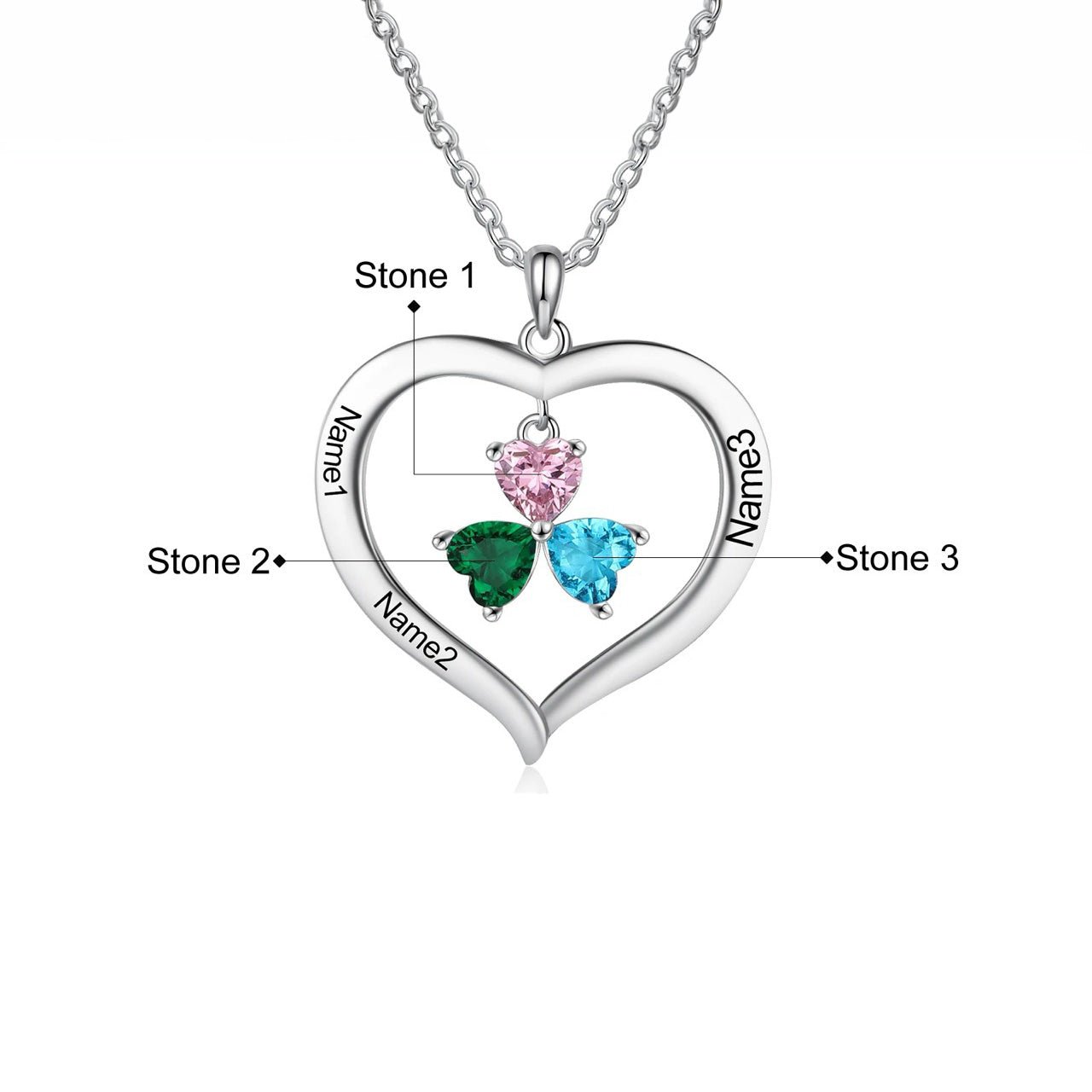 Personalized Name & Birthstone Heart Hanging Pendant Necklace - Veinci