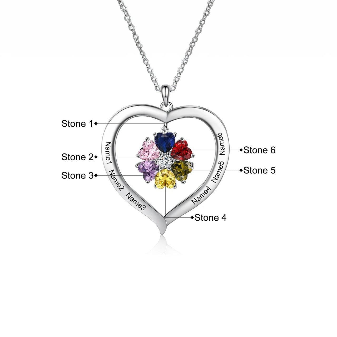 Personalized Name & Birthstone Heart Hanging Pendant Necklace - Veinci