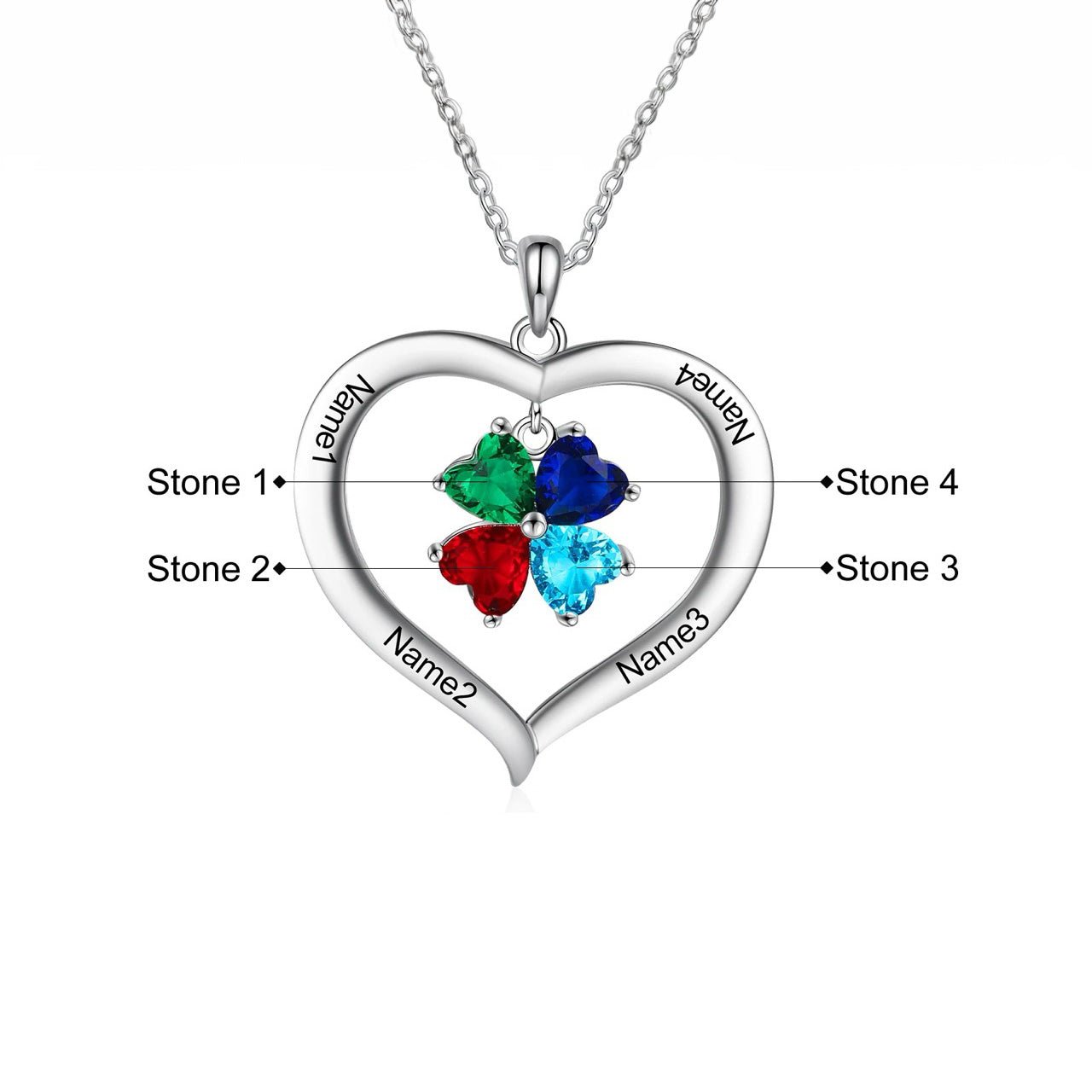 Personalized Name & Birthstone Heart Hanging Pendant Necklace - Veinci