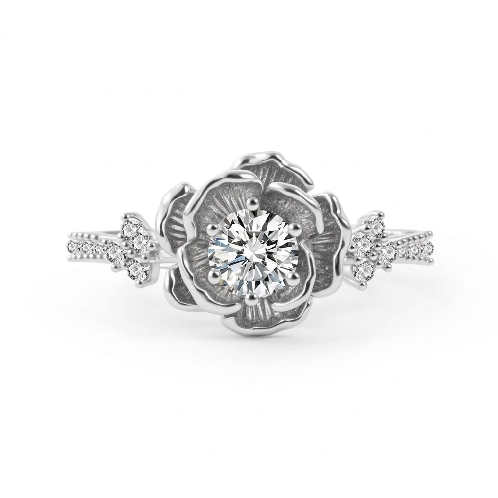 S925 Moissanite Center Set Rose Ring
