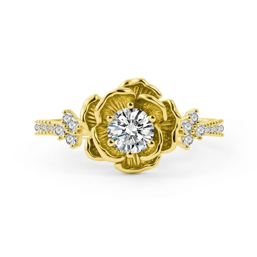 S925 Moissanite Center Set Rose Ring