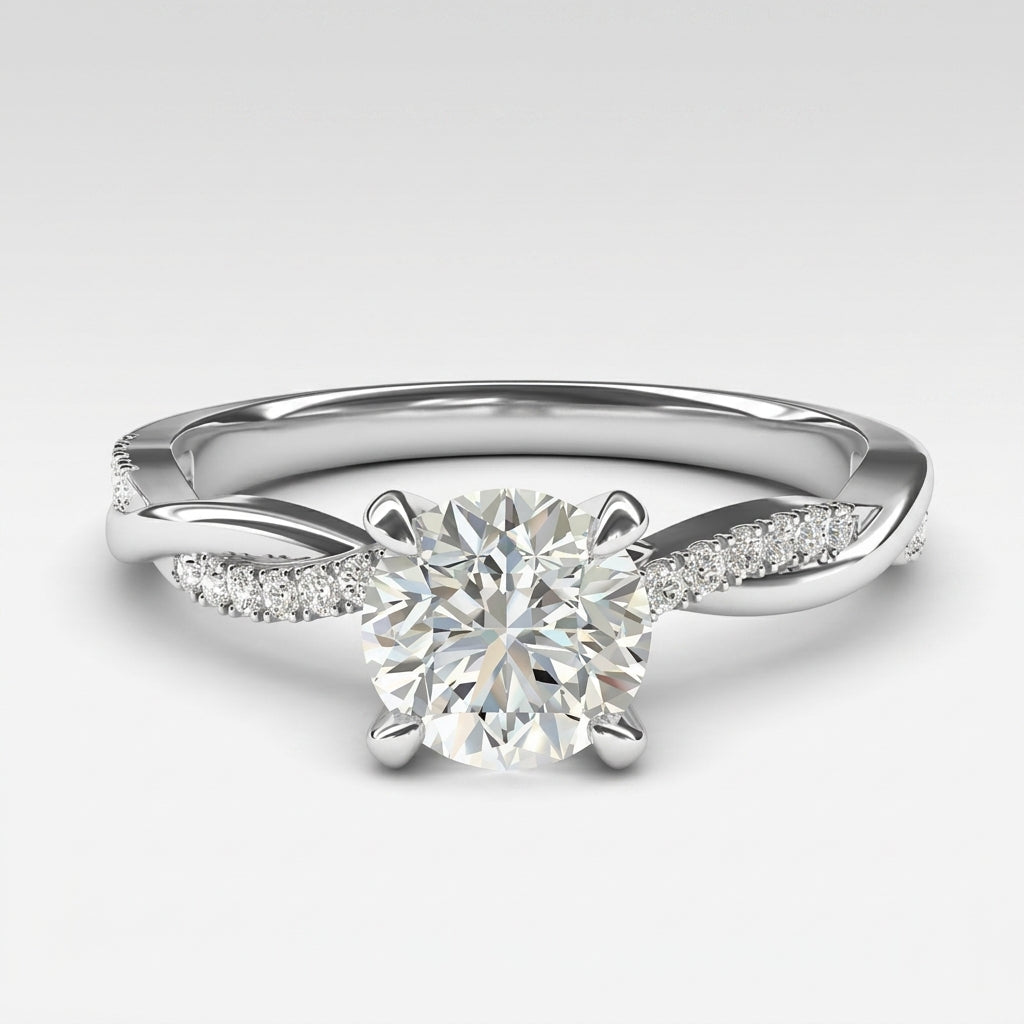 Intertwined Pave Band Solitaire Ring