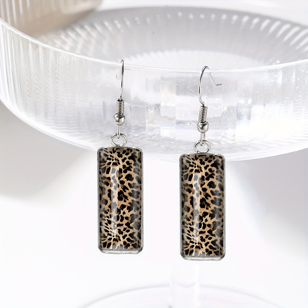Leopard Print Rectangular Drop Earrings