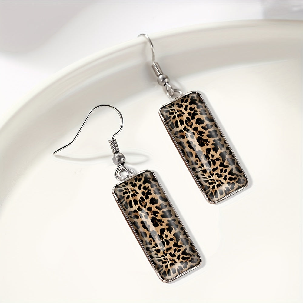 Leopard Print Rectangular Drop Earrings