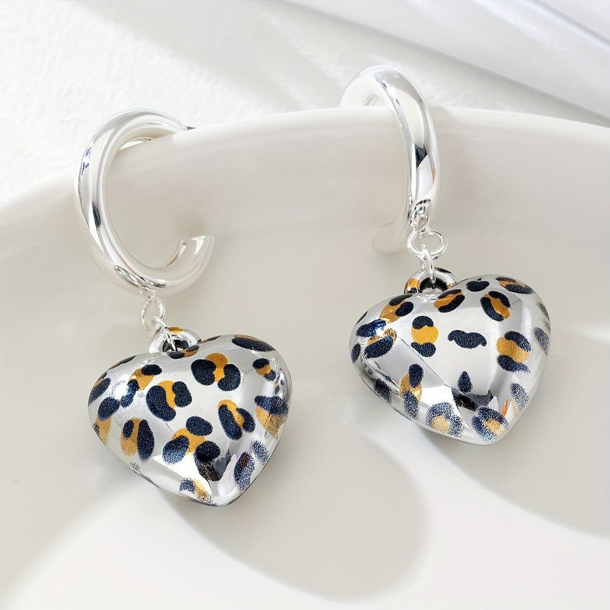 Bold Leopard Print Heart Hoop Earrings