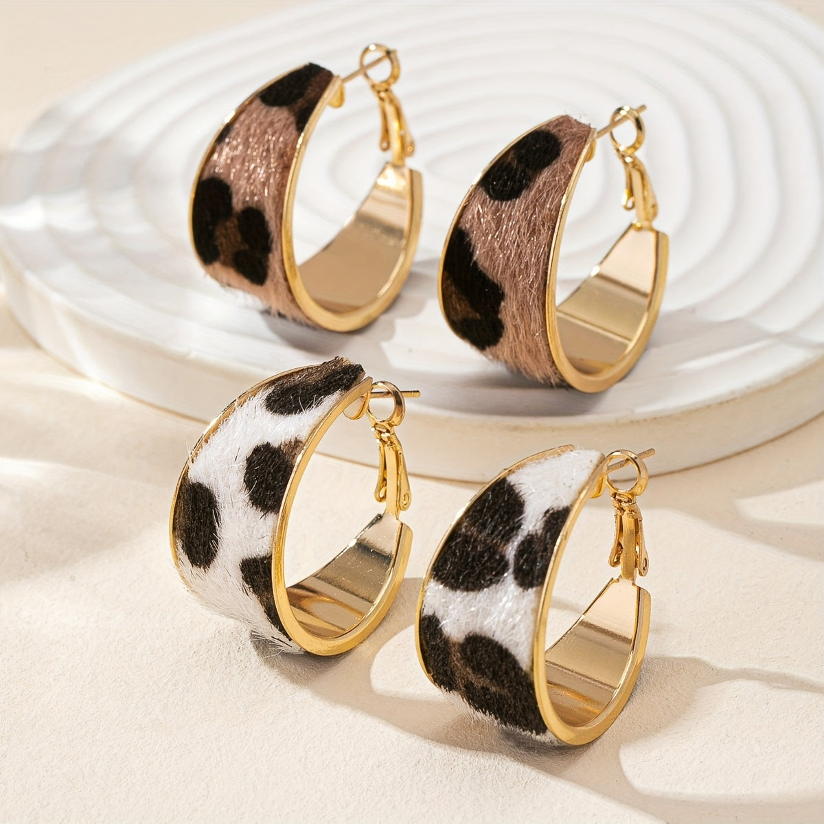 Faux Fur Leopard & Cow Print Hoop Earrings