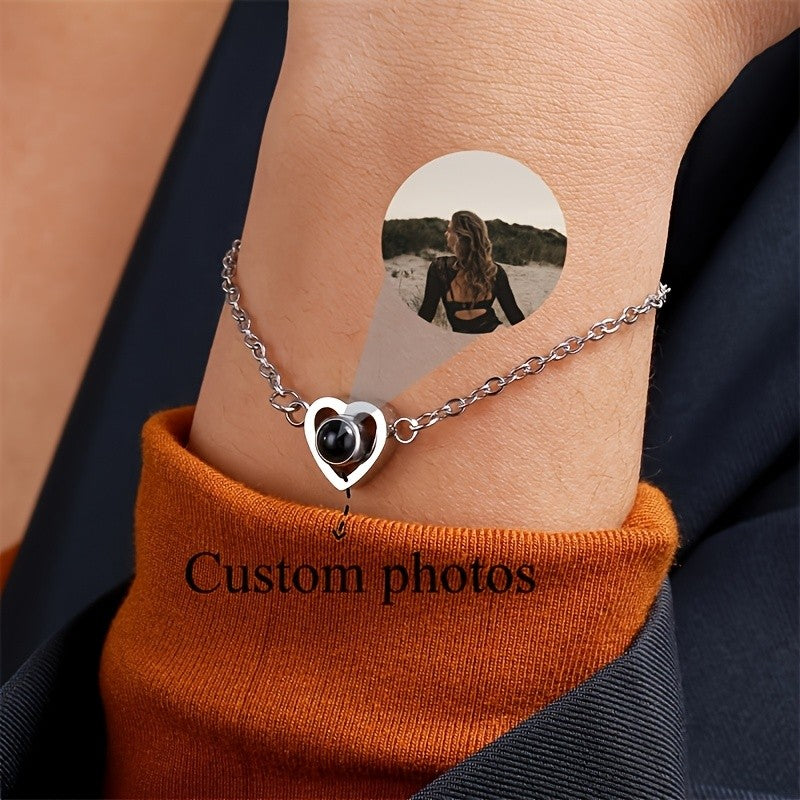 18k Romantic Projection Photo Heart Bracelet