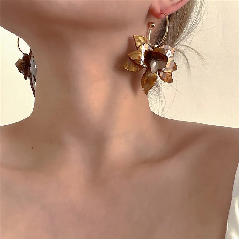 Statement Floral Hoop Earrings - Veinci