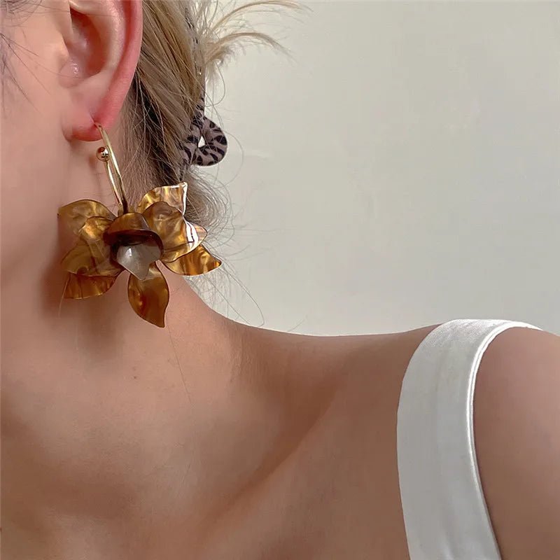 Statement Floral Hoop Earrings - Veinci