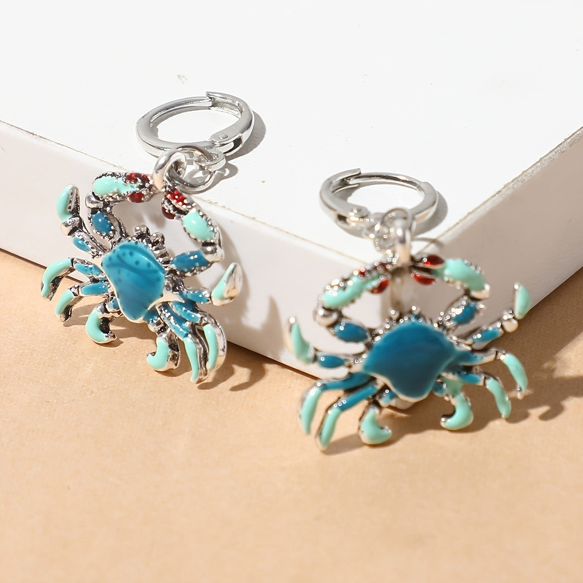 Cute Vintage Enamel Crab Dangle Earrings