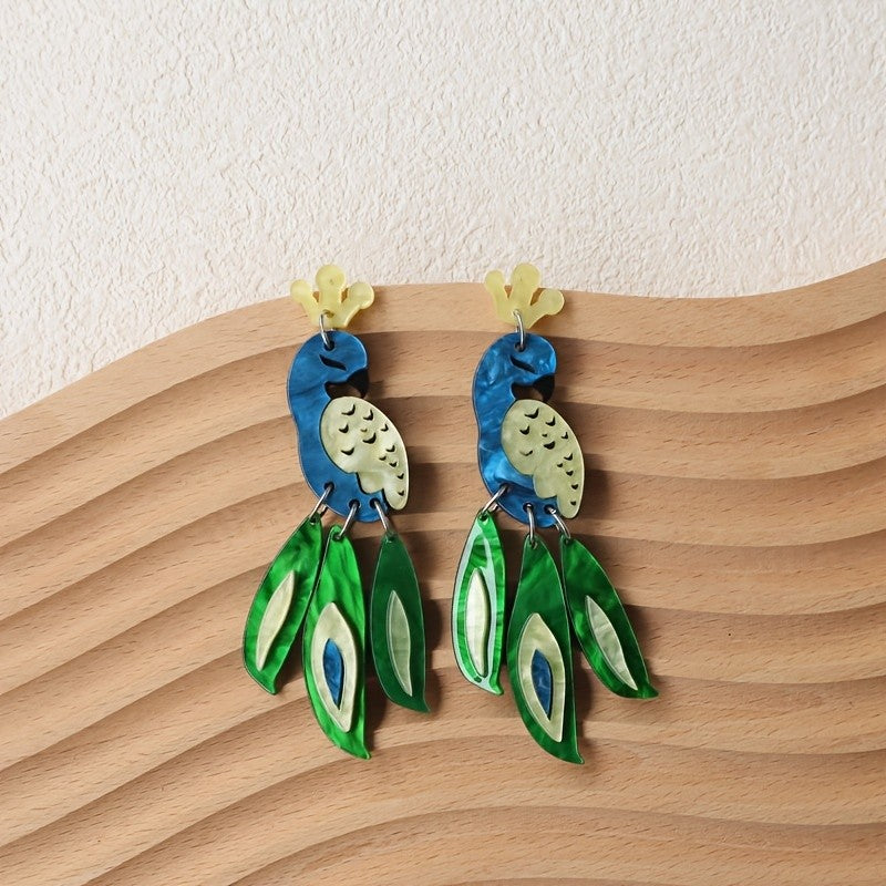 Vintage Acrylic Peacock Dangle Earrings