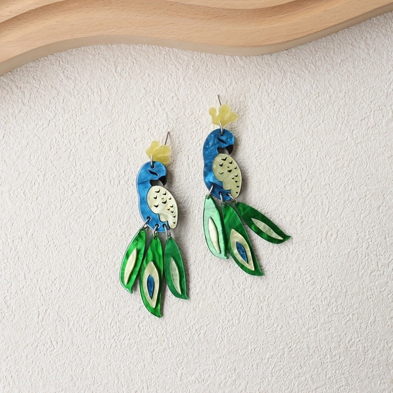 Vintage Acrylic Peacock Dangle Earrings