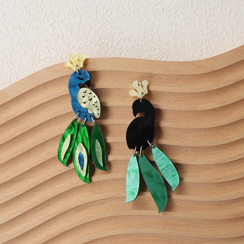 Vintage Acrylic Peacock Dangle Earrings