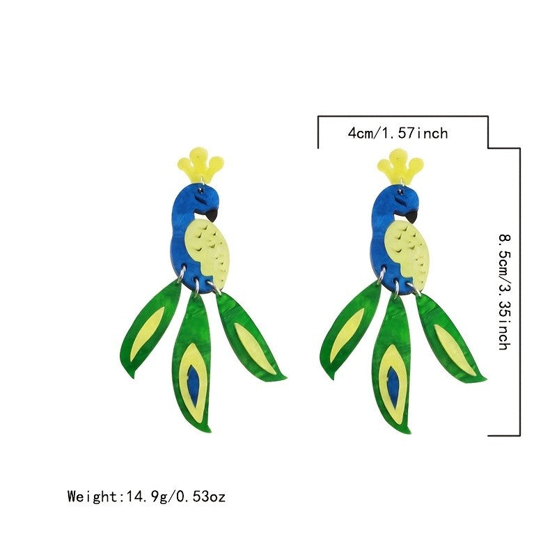 Vintage Acrylic Peacock Dangle Earrings