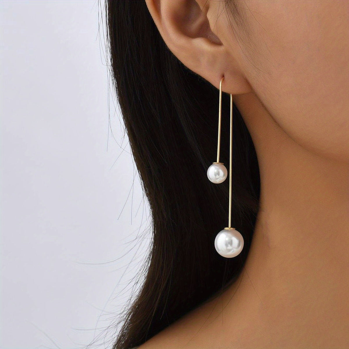 Elegant Minimalist Double Pearl Drop Earrings