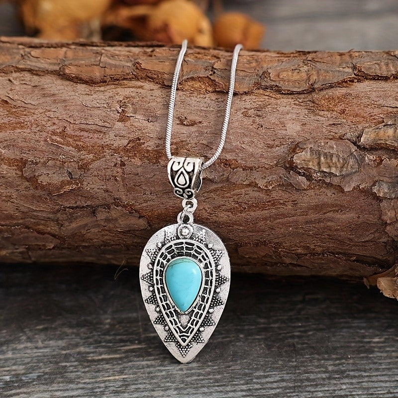 Vintage Boho Turquoise Drop Necklace