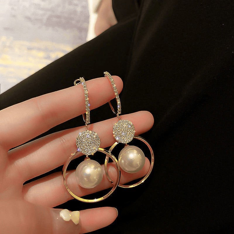 14k Elegant Zirconia Pearl Hoop Earrings