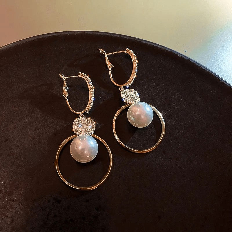 14k Elegant Zirconia Pearl Hoop Earrings