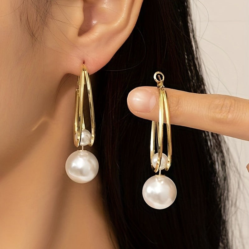 Elegant Double Hoop Faux Pearl Earrings