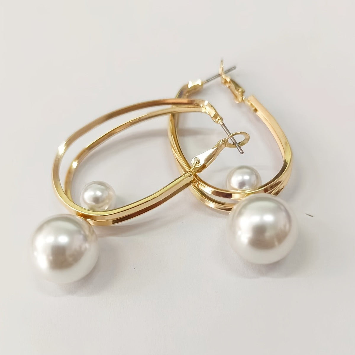 Elegant Double Hoop Faux Pearl Earrings