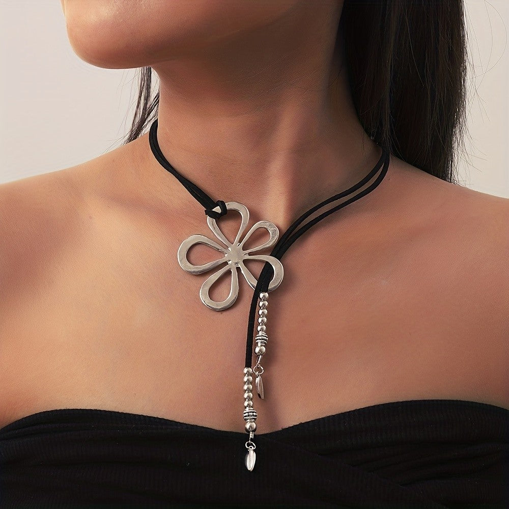 Boho Hollow Flower Leather Choker Necklace