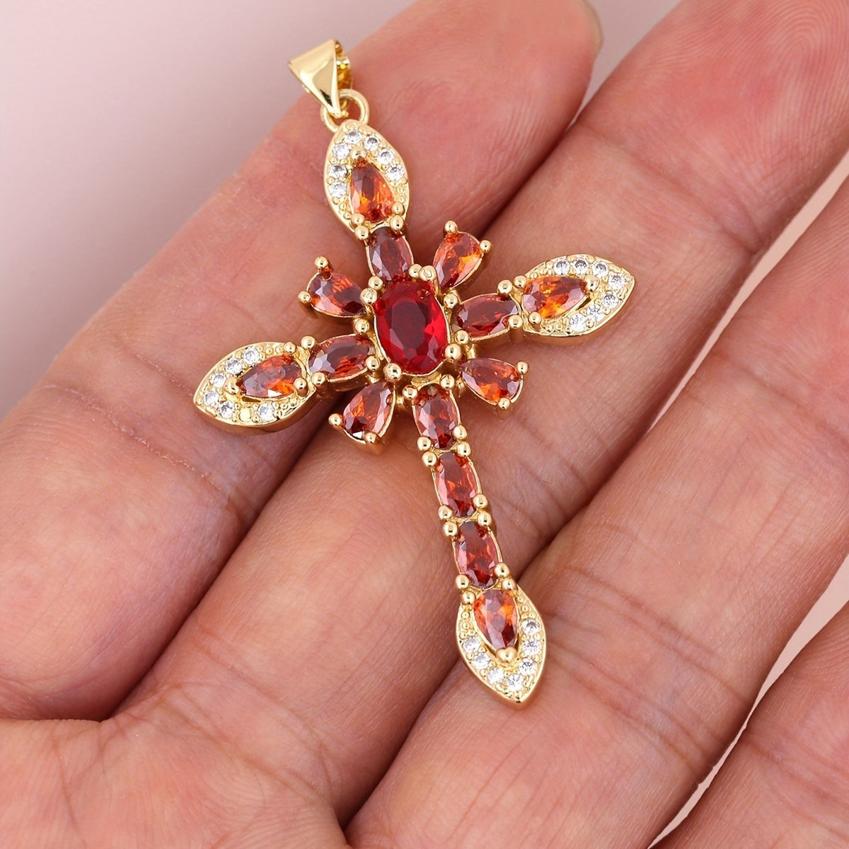 Boho Red Zircon Cross Necklace