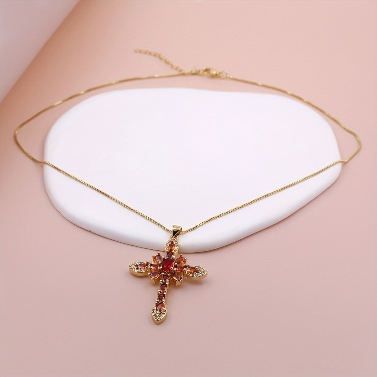 Boho Red Zircon Cross Necklace