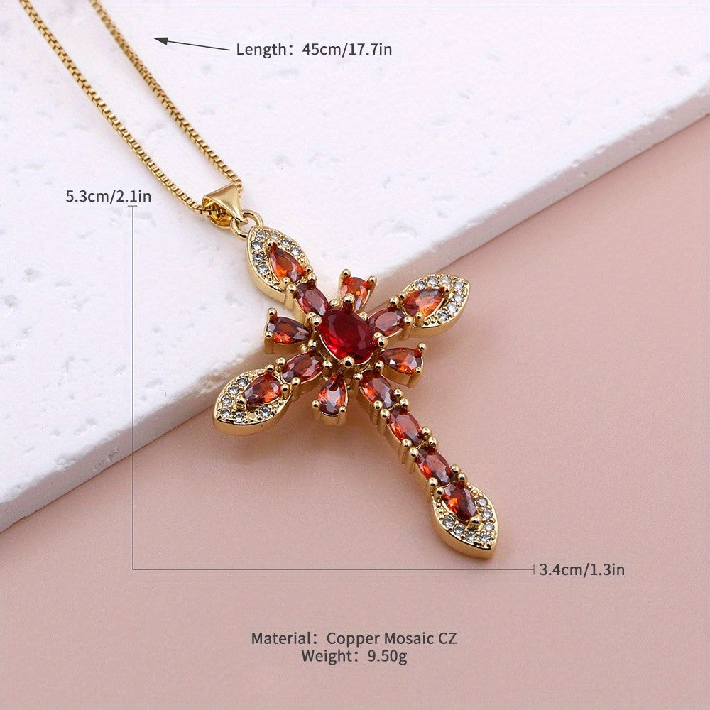 Boho Red Zircon Cross Necklace