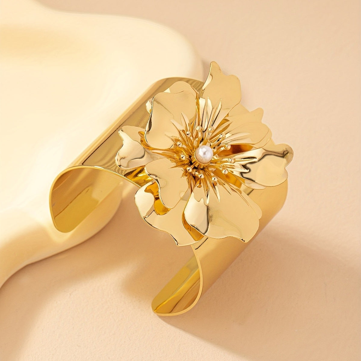 Classy Gold Floral Open Cuff Bracelet