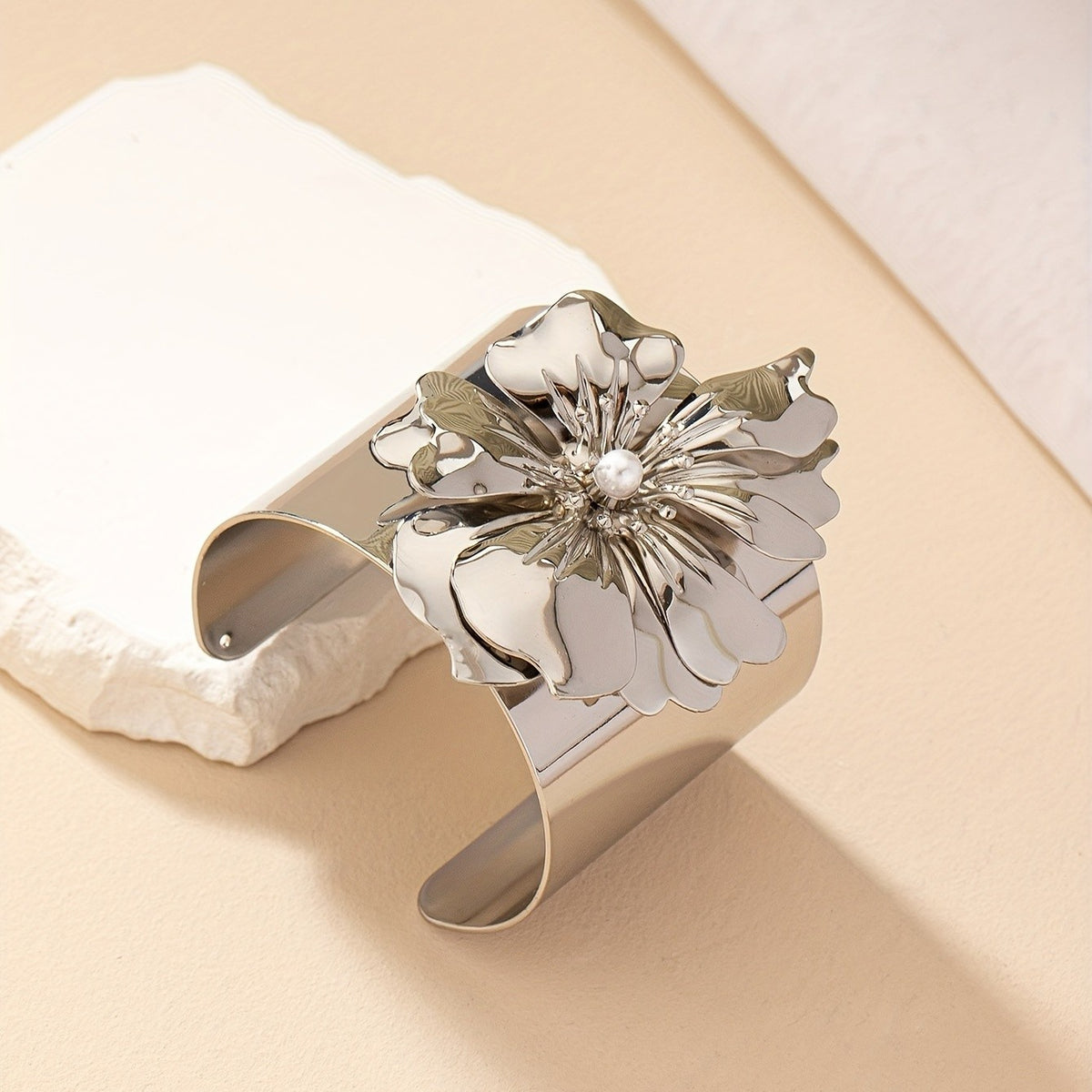 Classy Gold Floral Open Cuff Bracelet