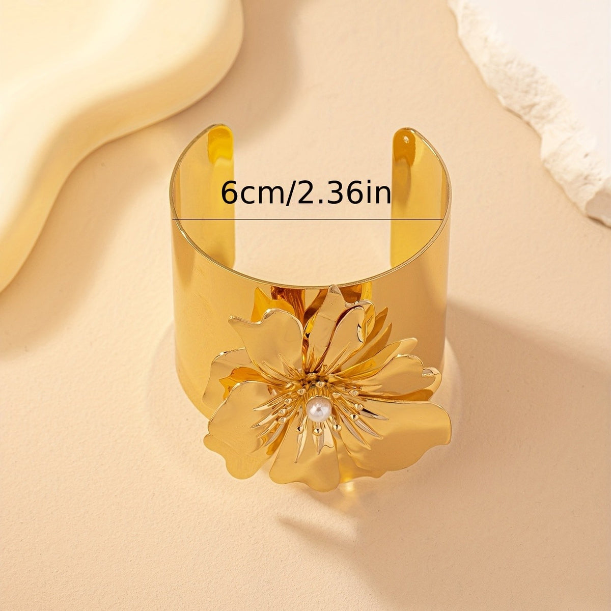 Classy Gold Floral Open Cuff Bracelet