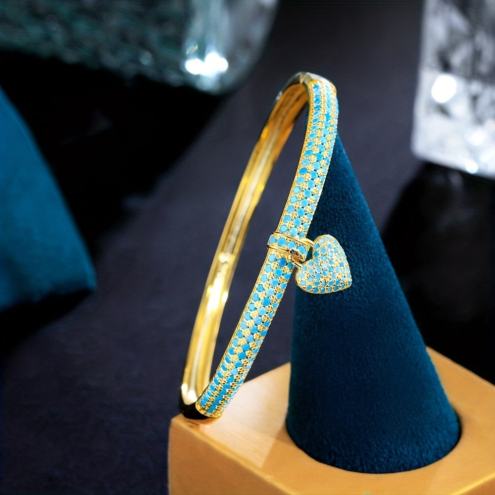 18k Elegant Turquoise Heart Cuff Bracelet