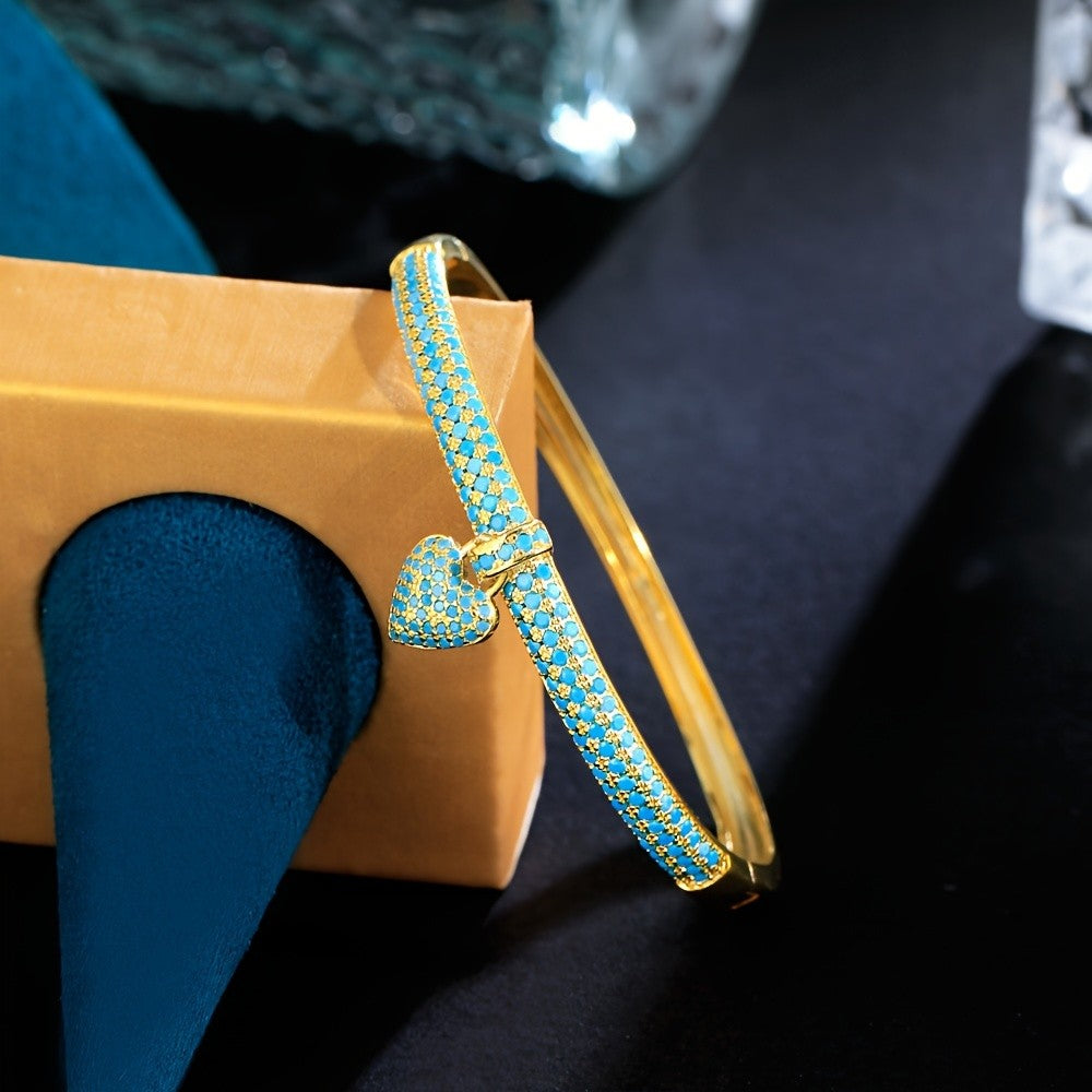 18k Elegant Turquoise Heart Cuff Bracelet
