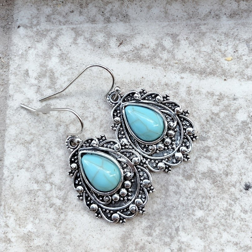 Boho Vintage Filigree Turquoise Earrings