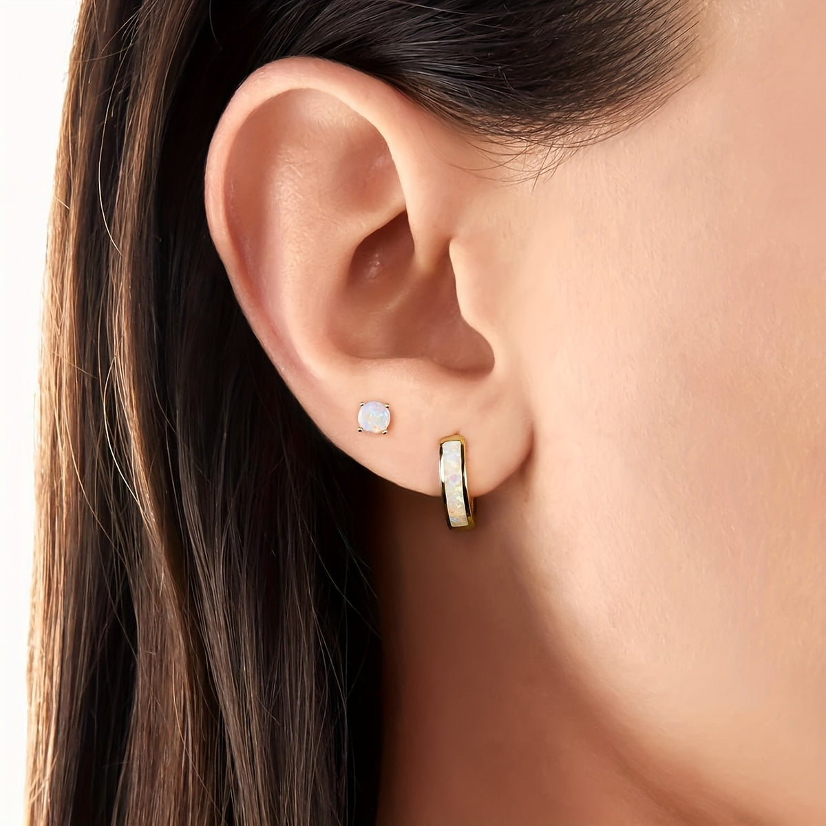 Dainty Rose Opal Huggie & Stud Earring Set