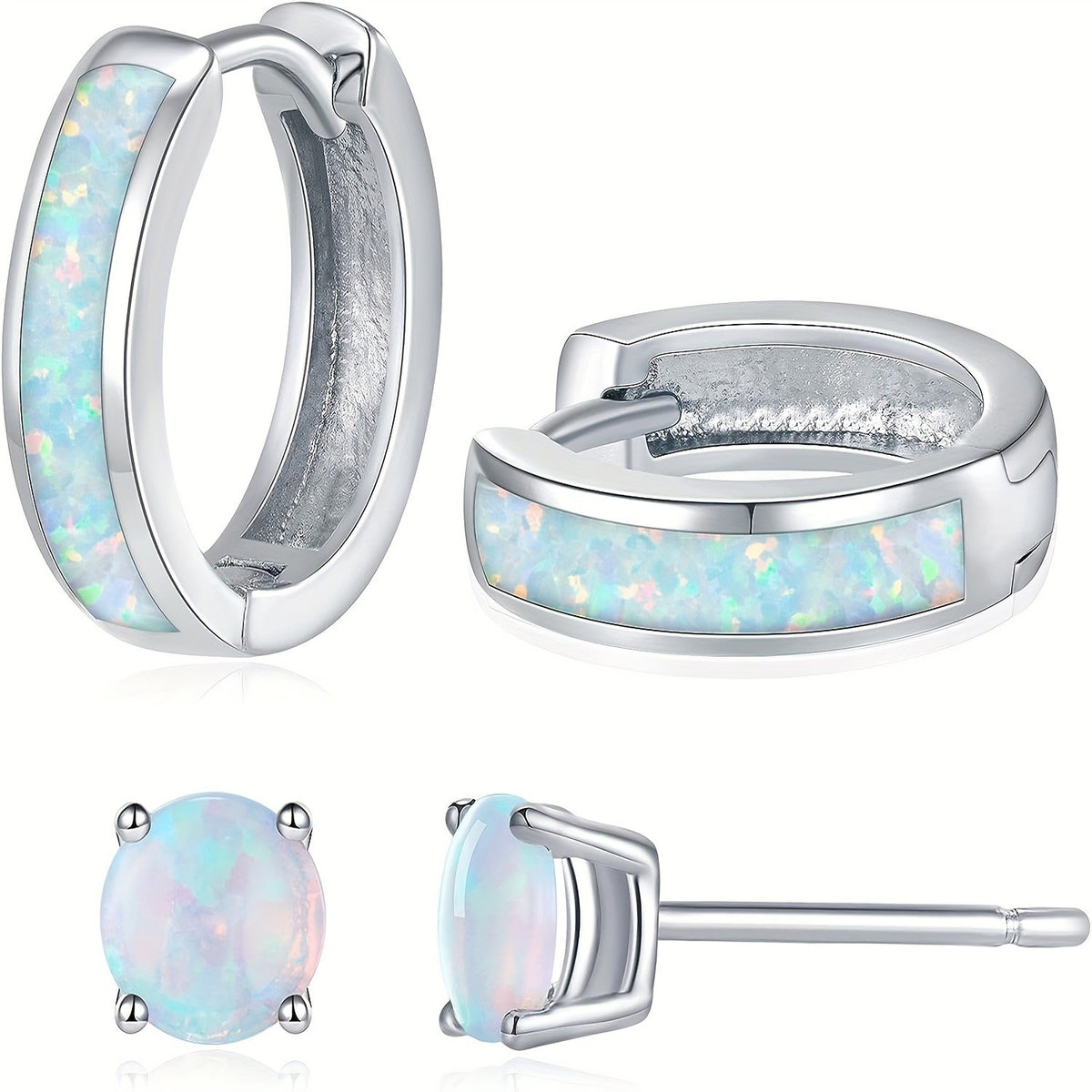Dainty Rose Opal Huggie & Stud Earring Set