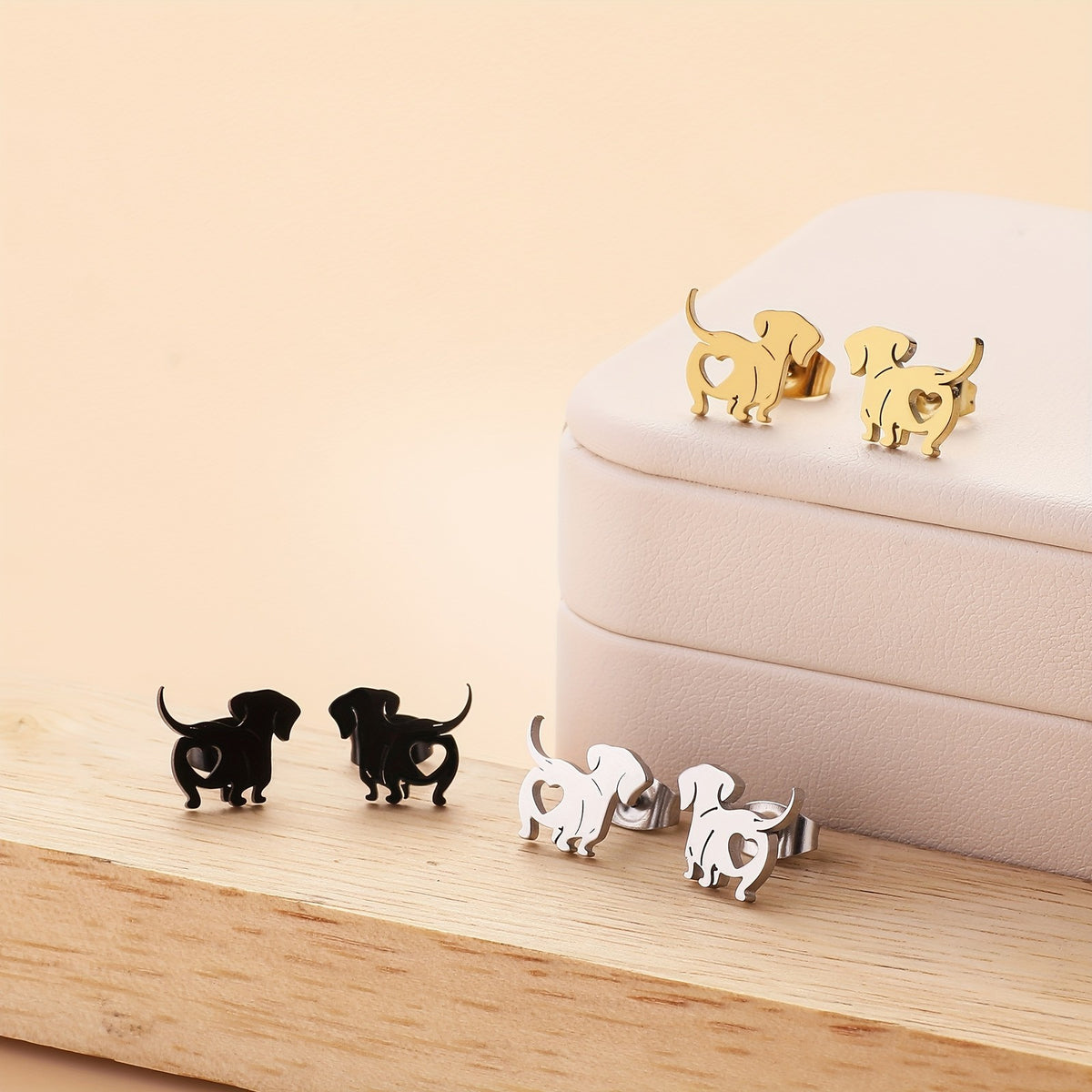 18k Dainty Dog Stud Earrings