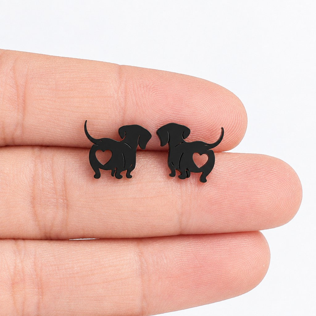 18k Dainty Dog Stud Earrings