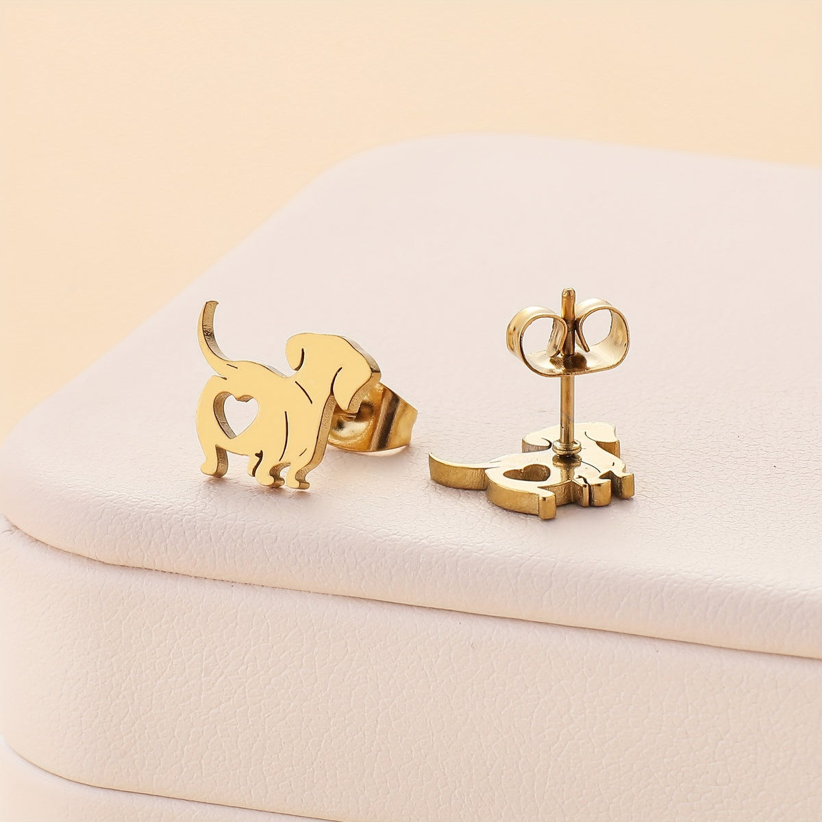 18k Dainty Dog Stud Earrings
