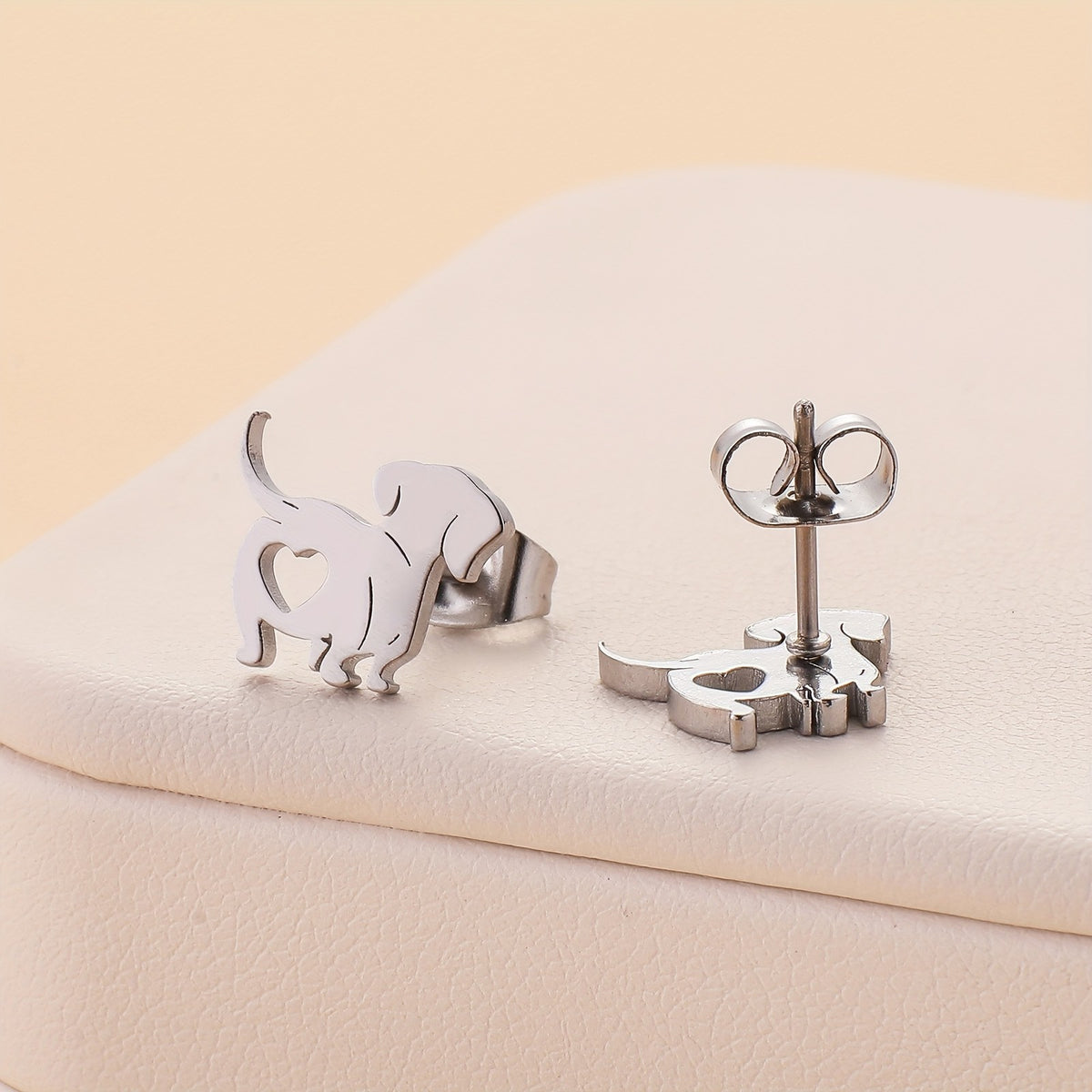 18k Dainty Dog Stud Earrings