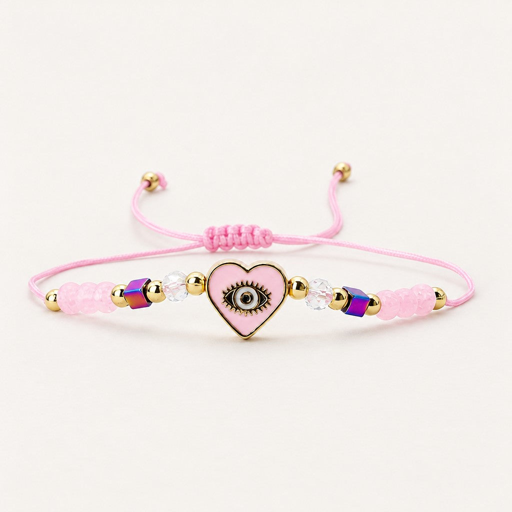 Dainty Pink Evil Eye Heart Bracelet
