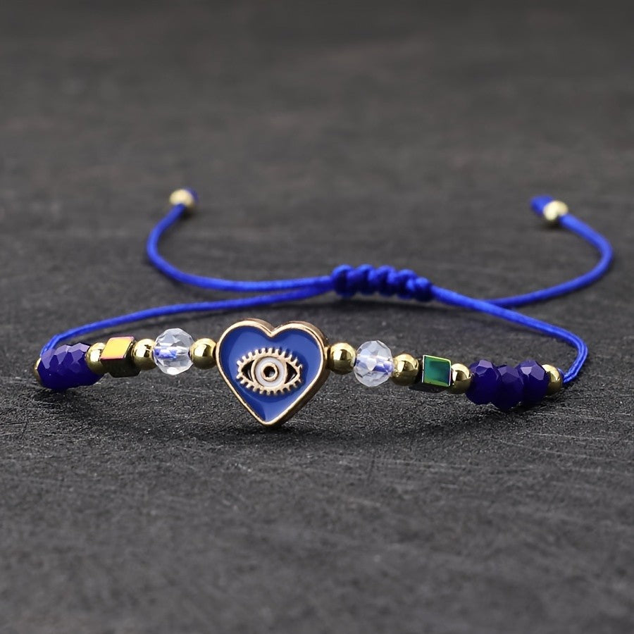 Dainty Pink Evil Eye Heart Bracelet