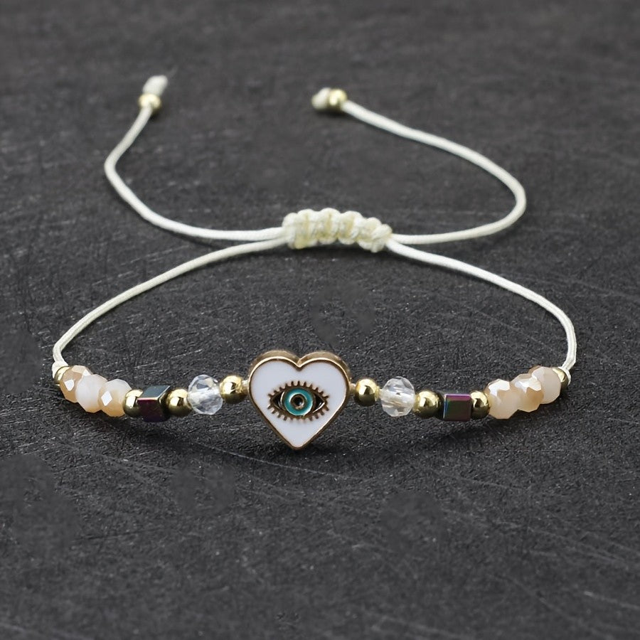 Dainty Pink Evil Eye Heart Bracelet