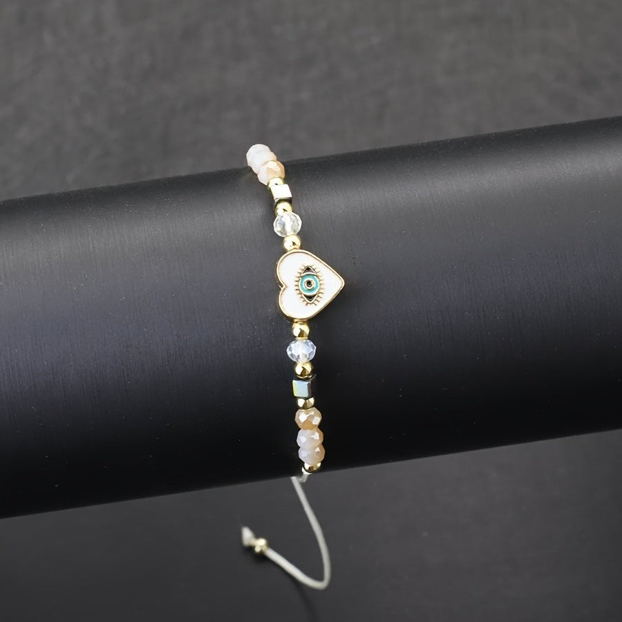 Dainty Pink Evil Eye Heart Bracelet