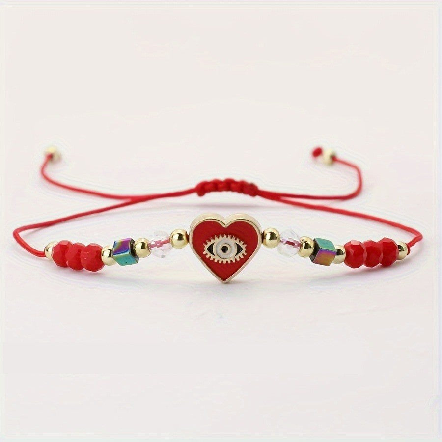 Dainty Pink Evil Eye Heart Bracelet
