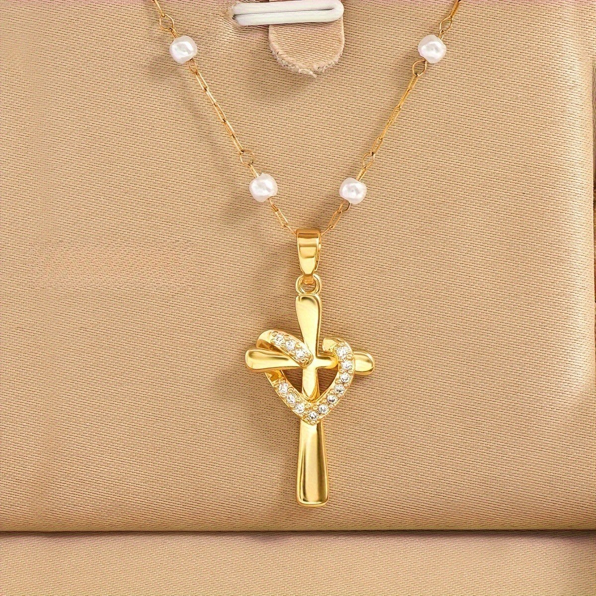 18k Dainty Pearl Cross Necklace