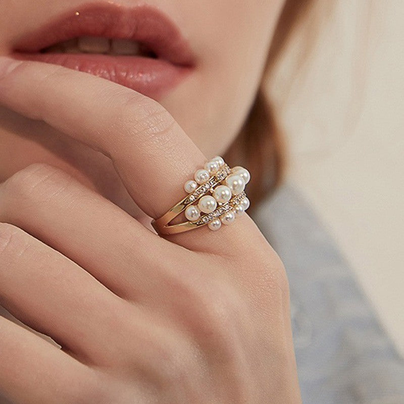 Boho Adjustable Cluster Pearl Ring