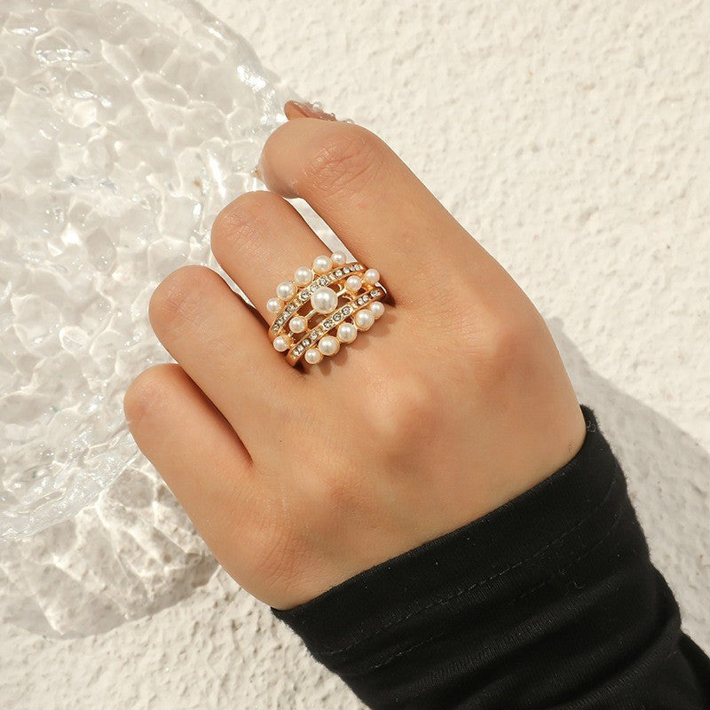 Boho Adjustable Cluster Pearl Ring