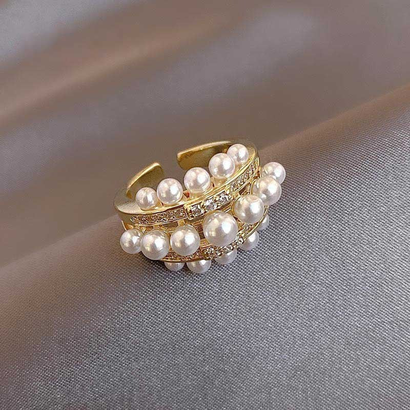 Boho Adjustable Cluster Pearl Ring
